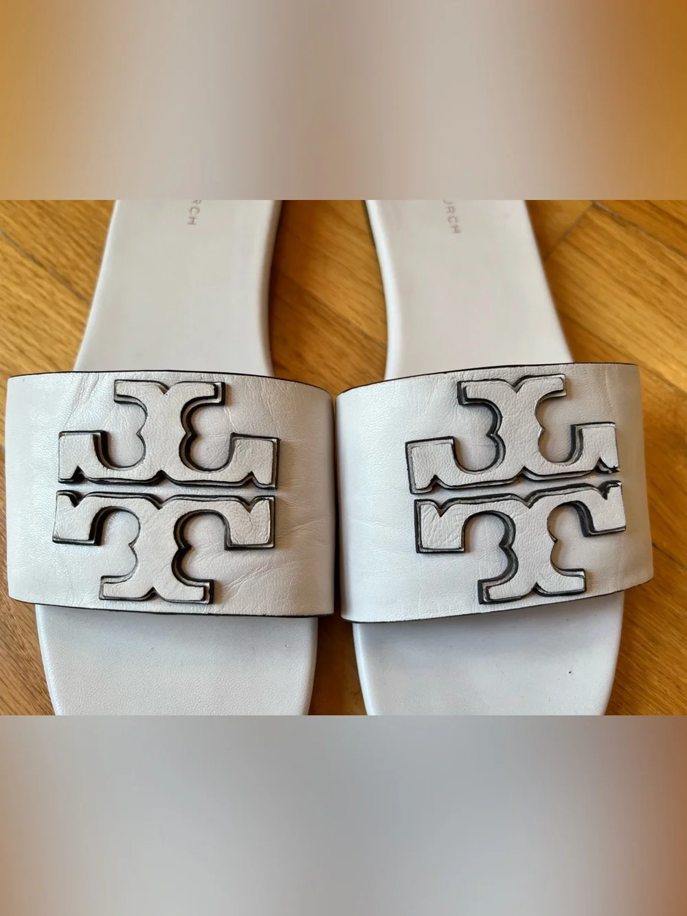 Tory Burch Gardenia White Ines Single-Band Leather Slide Sandals